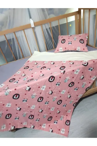 Baby Clime USP-90120-4LÜ 90X120 Pazen Uyku Seti 4'lü - Pembe Gri (Yumuşacik Bebek Battaniyesi, Çarşaf Ve Kilifli Yastik)
