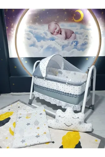 Baby Clime USR-4585-PORYIL-1. Uyku Setli 45X85 Portatif Sallanabilir Anne Yanı Beşik (Bebek Uyku Seti + Beşik)
