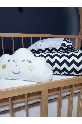 Baby Clime USR-6-90130-1. Bebek Uyku Seti - Hediye Bulut Yastıklı, Beyaz Çarşaf, Yastık, 95X135 Yorgan
