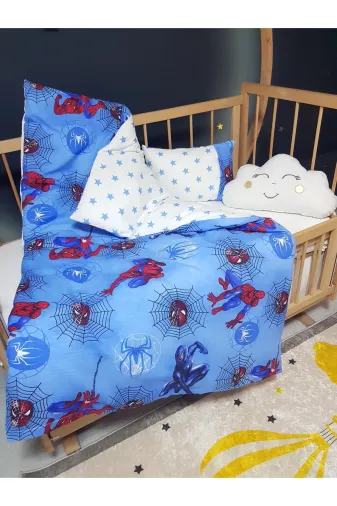 Baby Clime USR-6-90130-1. Erkek Bebek Uyku Seti - Çift Taraflı 95X135 Yorgan, Yastık, Çarşaf, Hediye Bulut Yastık