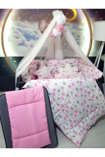 Baby Clime USR-70110-LCİB-1. 70X110 Bebek Uyku Seti - Lüks Cibinlik Ve Aparat Dahil - Kalp Bulut Yıldız
