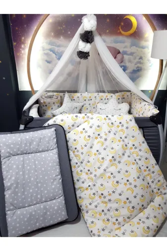Baby Clime USR-70110-LCİB-1. 70X110 Bebek Uyku Seti - Lüks Cibinlik Ve Aparat Dahil - Ay Yıldız Desenli