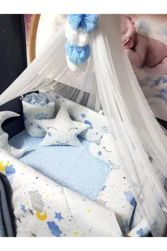 Baby Clime USR-70110-LCİB-2. 70X110 Bebek Uyku Seti 17 Parça Beşik Yan Korumalık Lüks Cibinlikli (Aparat Dahil)