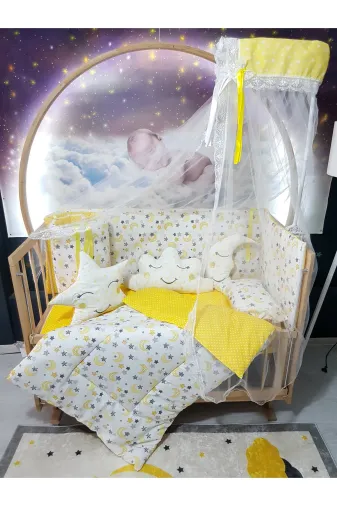 Baby Clime USR-70130-CİB-2. 70X130 Bebek Uyku Seti - Cibinlik Ve Aparat Dahil - Ay Yıldız Desenli