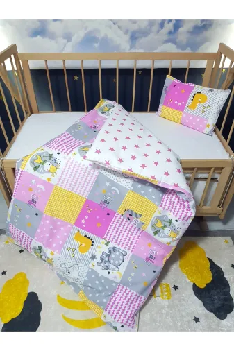 Baby Clime USR-90130-5 Parça 5 Parça 90X130 Bebek Uyku Seti - Yorgan Yastık Çarşaf Takımı - Dinazor Zürafa Fil Desen