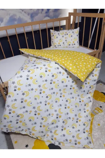 Baby Clime USR-90130-5 Parça 5 Parça 90X130 Bebek Uyku Seti - Yorgan Yastık Çarşaf Takımı - Ay Yıldız Desen Sarı
