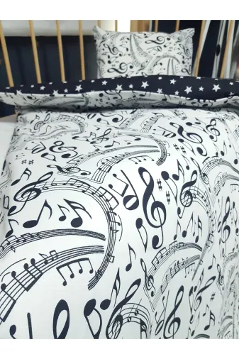 Baby Clime USR-90130-5 Parça 5 Parça 90X130 Bebek Uyku Seti - Yorgan Yastık Çarşaf Takımı - Müzik Notalı Desen