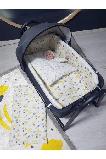 Baby Clime USR-KETENTB-4585-1. 45X85 Keten Tenteli Portatif Beşik Ve Uyku Seti - Anne Yanı Sallanır Bebek Beşiği