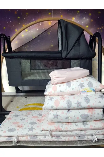 Baby Clime USR-KETENTB-4585-1. 45X85 Keten Tenteli Portatif Beşik Ve Uyku Seti - Anne Yanı Beşik Sepet Beşik