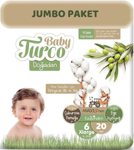 Baby Turco Bebek Bezi Doğadan 6 Beden (16+Kg) XLarge 20 Adet Jumbo Pk