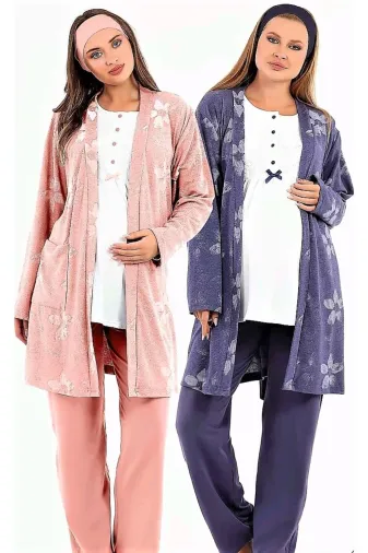 Baha 4203-z Sabahlıklı Loğusa Pijama Takımı Indigo.yeni Sezon