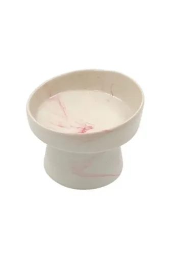 Balance Life 105B845112874047323 Mermer Desenli Yükseltilmiş Seramik Kedi Mama Ve Su Kabı - Pembe Geçişli