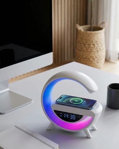 Balancelife 125028994 Mey İthalat Kablosuz Şarjlı Bluetooth Hoparlör Rgb Işık Gece Lambası Dijital Saat Çok Renkli