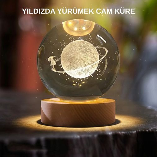 Balancelife 133507133 Mey İthalat Sarı Işıklı Dekoratif Cam Küre Kız Figürlü Ahşap Standlı Çok Renkli
