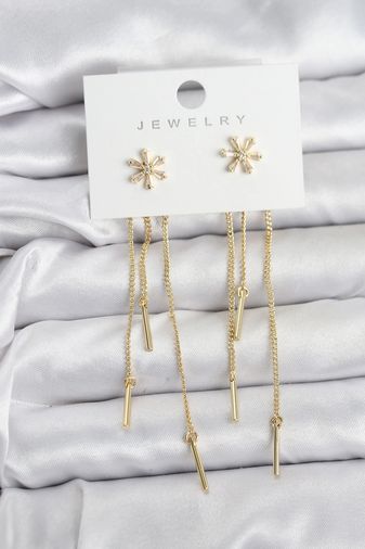 Balancelife MEYEB69315e3af7529081f40cca6c-BLMY Mey İthalat Çiçek Model Gold Pirinç Sallantılı Kadın Küpe Çok Renkli