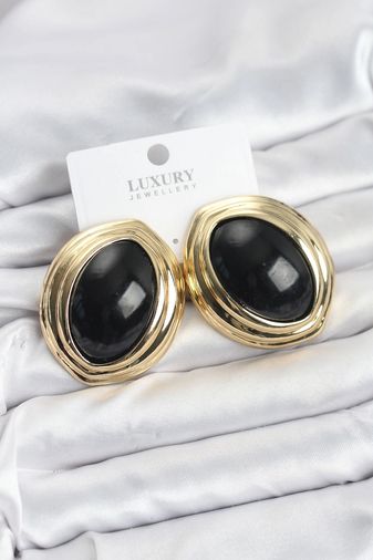 Balancelife MEYEB6967786cea82705f33085c44-BLMY Mey İthalat Pirinç Siyah Badem Model Vintage Gold Kadın Küpe Çok Renkli