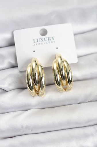 Balancelife MEYEB69677a680e9f9d2a8e0a9477-BLMY Mey İthalat Gold Renk Pirinç Yarım Halka Model Kadın Küpe Çok Renkli