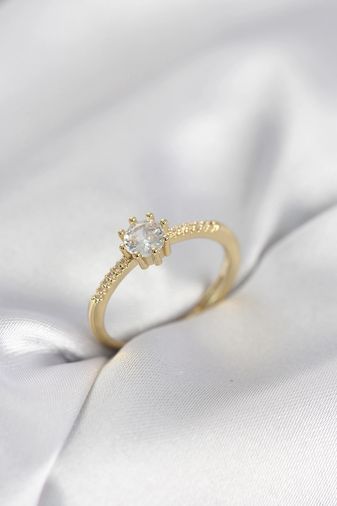 Balancelife MEYEB698db0882f9ec52c290a9e85-BLMY Mey İthalat Tek Taş Model Gold Renk Zirkon Taşlı Kadın Yüzük Çok Renkli