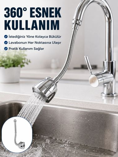 Balancelife MEYTDUCZZMUSLUKUZATMA-5-BLMY Mey İthalat Krom Musluk Uzatma Aparatı 360 Dönebilen Su Tasarruflu Lavabo Fıskiyesi
