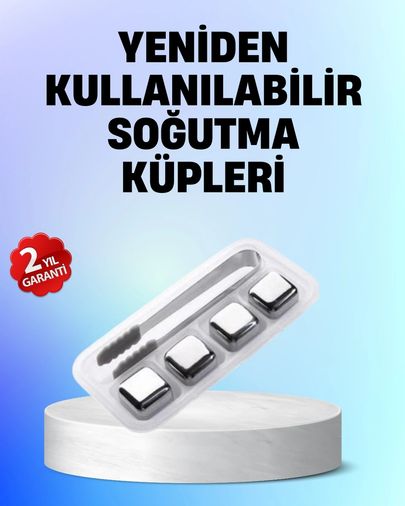 Balancelife MEYTDUCZZZBUZMAŞA-1-BLMY Mey İthalat Yeniden Kullanılabilir 304 Çelik Metal Buz Küpleri 4'lü Set Çok Renkli