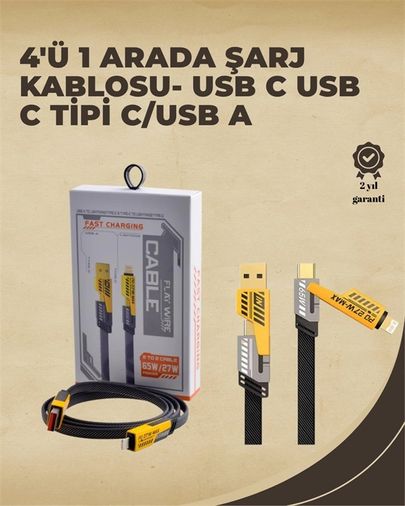 Balancelife MEYTDUCZZZİKİLİŞARJKABLOSU-4-BLMY Mey İthalat 4'ü 1 Arada Metal Hızlı Veri Kablosu 65W Güç, 27W İphone Desteği, 480Mbps Aktarım