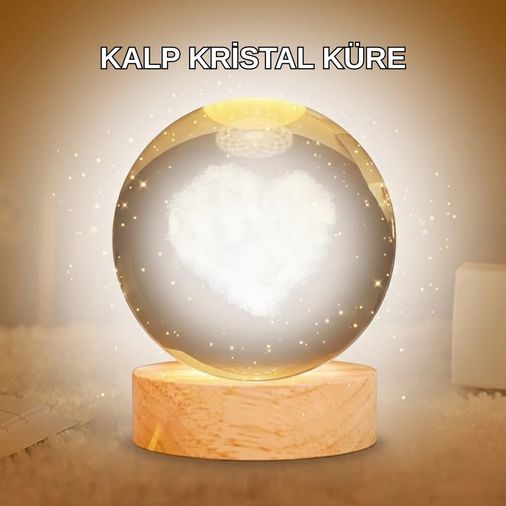Balancelife MEYTDXUCZZZKALPKÜRE-4-BLMY Mey İthalat Kalpli Led Işıklı Cam Küre Büyük Boy Kristal Tasarım Çok Renkli
