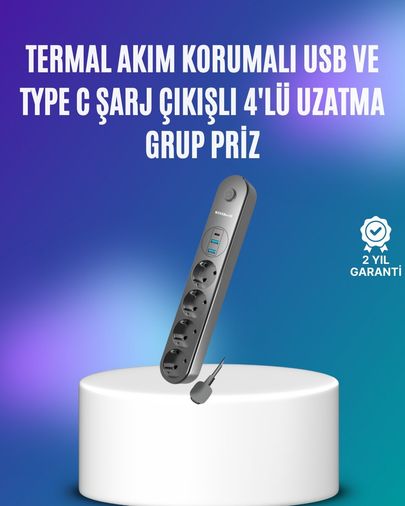 Balancelife TRİTHLTUCZZZ3402PRİZ-2-BLNCCC 4 Lü Çoklu Priz 2 Usb Type-C Girişli Akım Korumalı Siyah 0-2