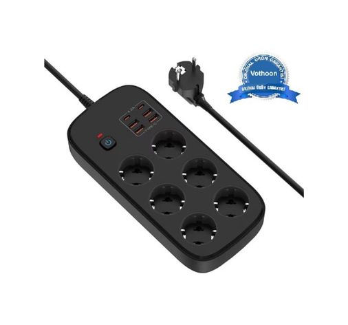 Balancelife TrLat0EM0015K-priz11-BLNCC Termal Akım Korumalı 6 Lü Priz 4X Usb 2X Type-C Çıkışlı Grup Priz Çoğaltıcı 3500W Siyah 0-2