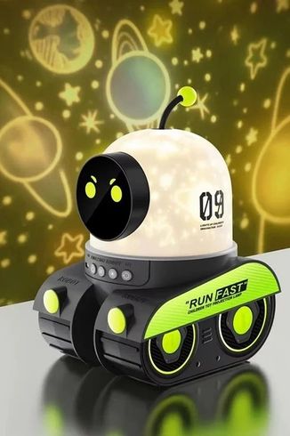 Balancelife TrLat0EM0015K-robot1-BLNCC Robot Projeksiyon Gece Lambası Hoparlörlü Şarjlı Yıldızlı Gökyüzü Temalı Led Projeksiyon Lambası Siyah