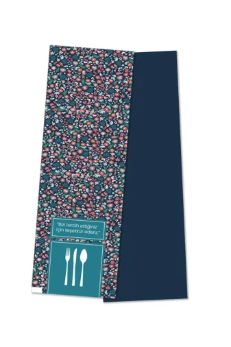 Balkan 444444841154 Kuşe Kağıt Çatal Kaşık Bıçak Kılıfı 1000 Adet - 8Cm X 24Cm (Çiçekli Desen) Tek Kullanımlık