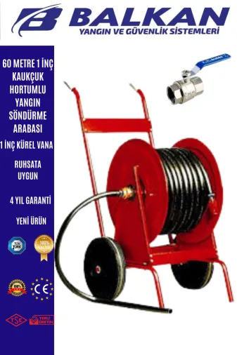 Balkan Ticaret balkanhortum2 60 Metre Yangın Hortum Arabası+1 Inç Küresel Vana