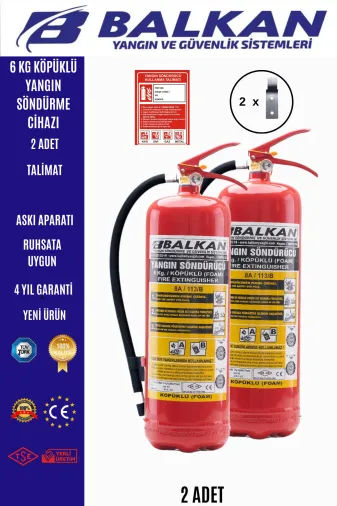 Balkan Ticaret KÖPÜK20 6 Kg Ruhsata Uygun 4Yil Köpüklü Yangin Tüpü 2 Adet(Talimat-Aski)