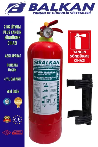 BALKAN YANGIN VE GÜVENLİK SİSTEMLERİ 2KGL3 2 Kg Lityum Plus Elektirikli Araç Yangin Tüpü+Aski Aparati+Levha Tüvtürk Uyumlu Tse Ce Belge (2026-2030) Yeni Ürün
