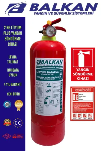 BALKAN YANGIN VE GÜVENLİK SİSTEMLERİ 2KGL7 2 Kg Lityum Plus Elektirikli Araç Yangin Tüpü+Talimat+Levha Tüvtürk Uyumlu Tse Ce Belge (2026-2030) Yeni Ürün