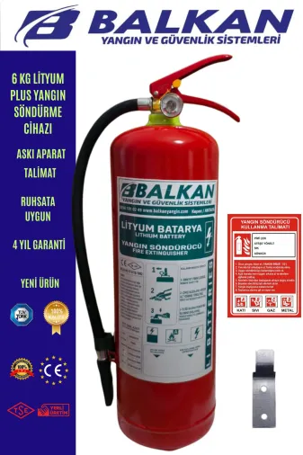 BALKAN YANGIN VE GÜVENLİK SİSTEMLERİ 6KGL4 6 Kg Lityum Plus Elektirikli Araç Yangin Söndürme Cihazi+Talimat+Aski Aparati Tüvtürk Uyumlu Tse Ce Belgeli (2026-2030)Yeni Ürün
