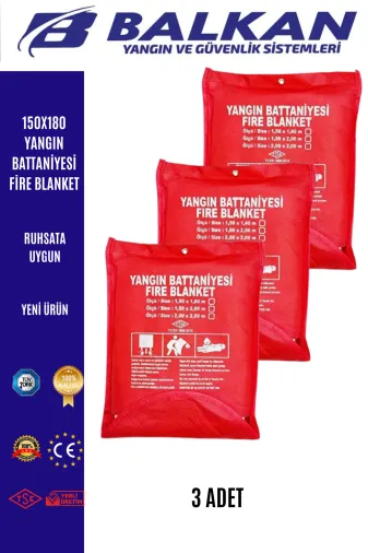 BALKAN YANGIN VE GÜVENLİK SİSTEMLERİ B6 150X180 Yangin Battaniyesi Fire Blanket 3 Adet