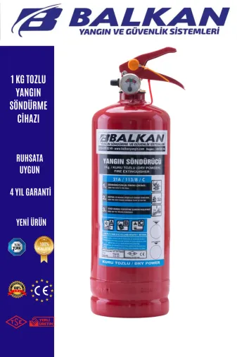 BALKAN YANGIN VE GÜVENLİK SİSTEMLERİ BALKAN1KG1 1 Kg Abc Tozlu Yangin Tüpü Tüvtürk Uyumlu Tse Ce Belge (2026-2030) Yeni Ürün Kkt