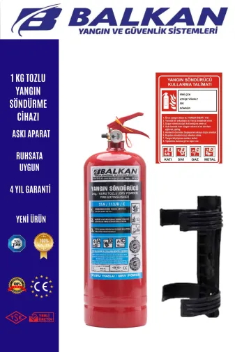 BALKAN YANGIN VE GÜVENLİK SİSTEMLERİ BALKAN1KG2 1 Kg Yangin Tüpü Tüvtürk Uyumlu (Aski Aparat + Talimat)