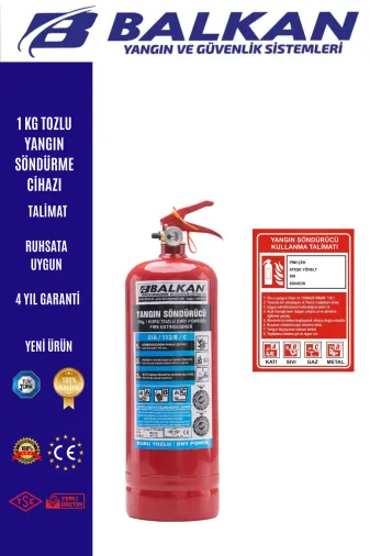 BALKAN YANGIN VE GÜVENLİK SİSTEMLERİ BALKAN1KG9 1 Kg Yangin Tüpü Tüvtürk Uyumlu Tse Ce Belgeli (Talimat)