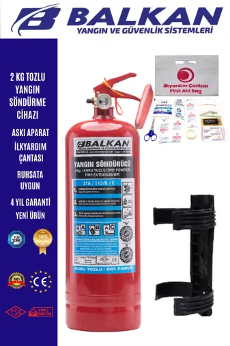 BALKAN YANGIN VE GÜVENLİK SİSTEMLERİ BALKAN2KG5 2 Kg Yangin Tüpü Tüvtürk Uyumlu Tse Ce Belgeli +İlkyardim Seti+Aski Aparati