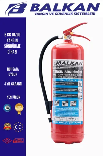 BALKAN YANGIN VE GÜVENLİK SİSTEMLERİ BALKAN6KGHFC3 6 Kg Tozlu Yangin Söndürme Cihazi Tse Ce Belgeli 3 Adet