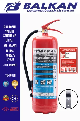 BALKAN YANGIN VE GÜVENLİK SİSTEMLERİ BALKANYANGIN41 6Kg Ruhsata Uygun 4 Yil Tozlu Yangin Tüpü (Talimat-Aski)