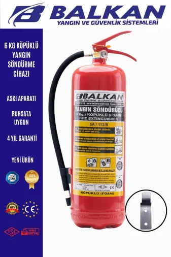 BALKAN YANGIN VE GÜVENLİK SİSTEMLERİ BALKANYANGIN62 6 Kg Köpüklü Yangın Söndürme Cihazı +Askı Aparatı