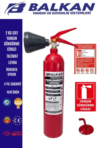 BALKAN YANGIN VE GÜVENLİK SİSTEMLERİ CO14 2 Kg Co2 Yangin Söndürme Cihazi +Talimat+Levha+Aski Aparati Tse Belgeli (2026-2030)Yeni Ürün