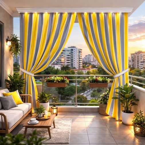 Balkon Perdesi -TOP HALİNDE 40M- Kalın Branda Kumaşı (En 270cm)-Sarı Gri