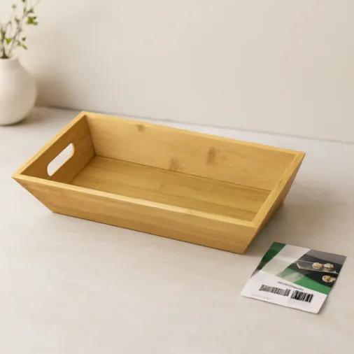 Bambu Dikdörtgen Sunum Tepsisi 16x30x4.5 cm (Çift Kulplu)