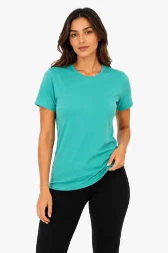 Basic Tişört Bisiklet Yaka Kısa Kol Günlük Yazlık Slim Fit T-Shirt - Su Yeşili - XL - Su Yeşili