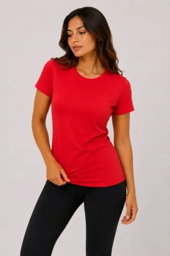 Basic Tişört Bisiklet Yaka Kısa Kol Günlük Yazlık Slim Fit T-Shirt - Kırmızı - 2XL - Kırmızı