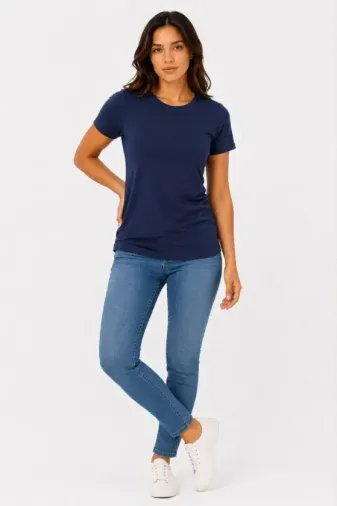 Basic Tişört Bisiklet Yaka Kısa Kol Günlük Yazlık Slim Fit T-Shirt - Lacivert - S - Lacivert