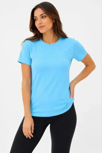 Basic Tişört Bisiklet Yaka Kısa Kol Günlük Yazlık Slim Fit T-Shirt - Turkuaz - 2XL - Turkuaz